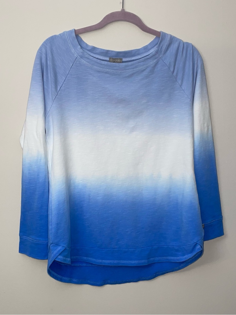 T by TALBOTS Crewneck Pullover Sweatshirt Dip Dye Ombre Blue White Small